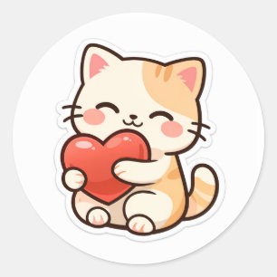Süße Kawaii-Katze mit Herz – Liebenswerte Liebe  Runder Aufkleber
