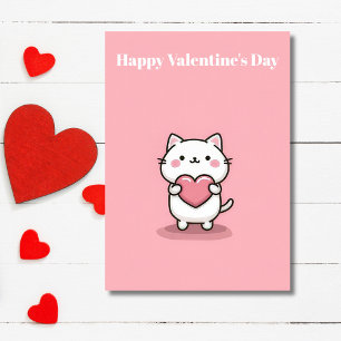 Süße Kawaii-Katze mit Herz Valentinstagskarte  Karte