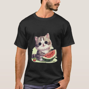 Süße Kawaii-Katze mit Wassermelone Sommer Kunst ✨� T-Shirt