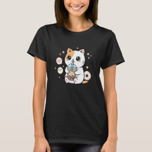 Süße Kawaii-Katze trinkt Bubble Tea Kinder Anime-K T-Shirt