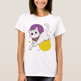 Süße Kawaii-Katzen-Bandana-Lila-Hut-Illustration T-Shirt
