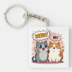 Süße Kawaii-Katzen-Comic-Anhänger mit Wow und Hi Schlüsselanhänger
