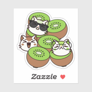 Süße Kawaii-Katzen in tropischen Kiwi-Früchten Aufkleber