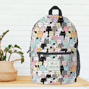 Süße Kawaii Katzen Muster Personalisierter Name Bedruckter Rucksack