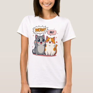 Süße Kawaii-Katzen sagen Wow und Hi Comic-Art T-Shirt