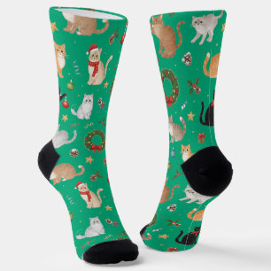 Süße Kawaii-Katzen & Weihnachtsdekorationen Socken