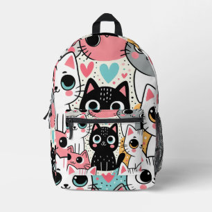 Süße Kawaii-Katzengesichter und Herzen Whimsical Bedruckter Rucksack