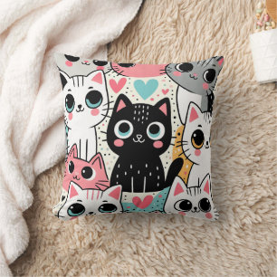 Süße Kawaii-Katzengesichter und Herzen Whimsical Kissen