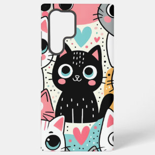 Süße Kawaii-Katzengesichter und Herzen Whimsical Samsung Galaxy Hülle
