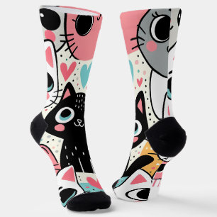 Süße Kawaii-Katzengesichter und Herzen Whimsical Socken