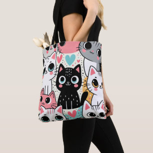 Süße Kawaii-Katzengesichter und Herzen Whimsical Tasche