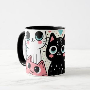 Süße Kawaii-Katzengesichter und Herzen Whimsical Tasse