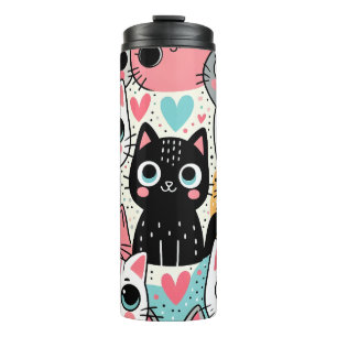 Süße Kawaii-Katzengesichter und Herzen Whimsical Thermosbecher