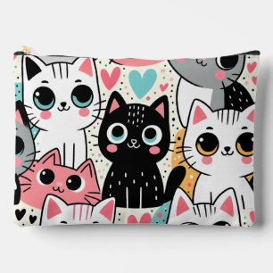 Süße Kawaii-Katzengesichter und Herzen Whimsical Zubehörtasche