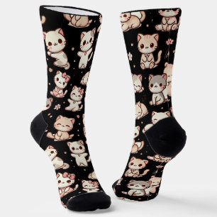 Süße Kawaii-Katzenmuster-Aufkleber – Spielende Pas Socken