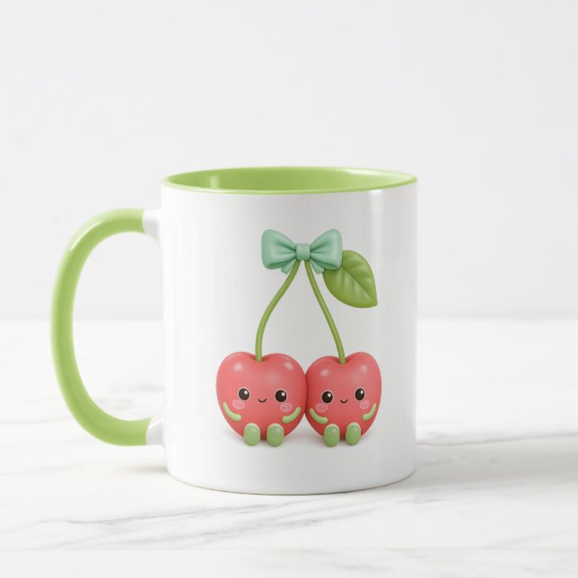 Süße Kawaii-Kirsch-Pärchen-Kaffeetasse Tasse (Links)