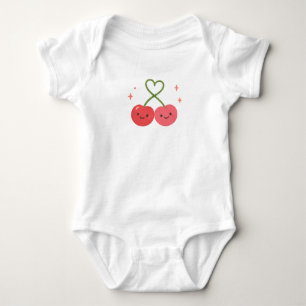 Süße Kawaii-Kirschen-Herz-Stiel-Frucht-Paar-Funke Baby Strampler