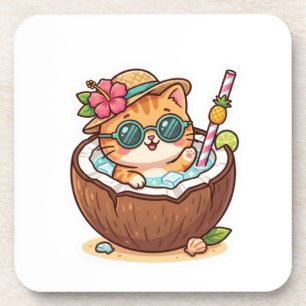 Süße Kawaii-Kokoskatze-Sonnenbrille Sommer-BSticke Getränkeuntersetzer