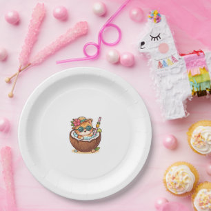 Süße Kawaii-Kokoskatze-Sonnenbrille Sommer-BSticke Pappteller