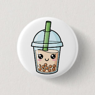 Süße Kawaii lächelnde Boba-Tee Button