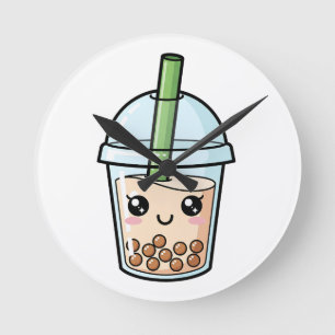 Süße Kawaii lächelnde Boba-Tee Runde Wanduhr
