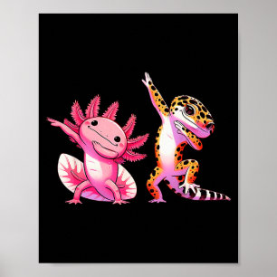Süße Kawaii Leopard Gecko Dabbing Axolotl Freunde Poster