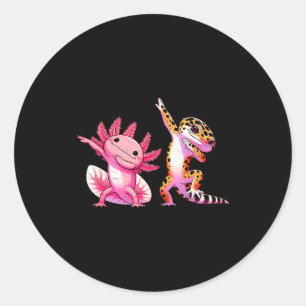 Süße Kawaii Leopard Gecko Dabbing Axolotl Freunde Runder Aufkleber