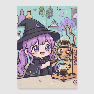 Süße Kawaii Lila Haar Hexe Magnetkarte | Gemütlich