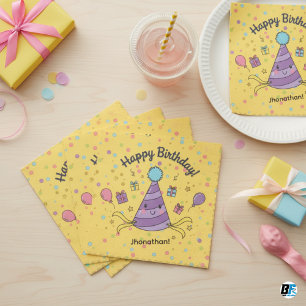 Süße Kawaii Lila Partyhut Kindergeburtstag Serviette
