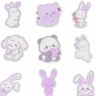Süße Kawaii Lila Pastell-Hasen-Panda-Aufkleber-Pac Aufkleber