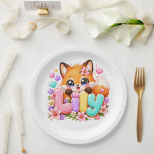 Süße Kawaii Lily Fuchs Name Pastell Rosa Floral Ho Pappteller