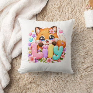 Süße Kawaii Lily Fuchs Name Pastell Rosa Floral Wo Kissen