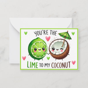 Süße Kawaii Limetten und Kokosnuss Mitteilungskarte