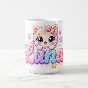Süße Kawaii Luna Katzen Name Pastell Rosa Funkelnd Kaffeetasse