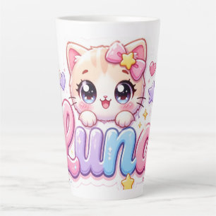 Süße Kawaii Luna Katzen Name Pastell Rosa Funkelnd Milchtasse