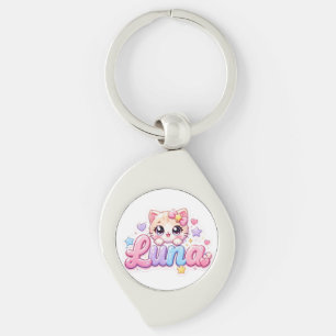 Süße Kawaii Luna Katzen Name Pastell Rosa Funkelnd Schlüsselanhänger