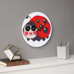 Süße Kawaii Marienkäfer Handgezeichneter glückli Große Wanduhr