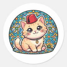 Süße Kawaii-Marokkanische Katze mit rotem Tarboush