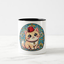 Süße Kawaii-Marokkanische Katze mit rotem Tarboush