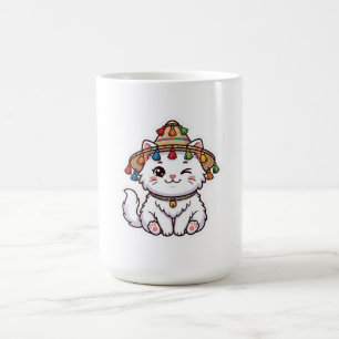 Süße Kawaii Marokkanische Katze mit traditionellem Kaffeetasse