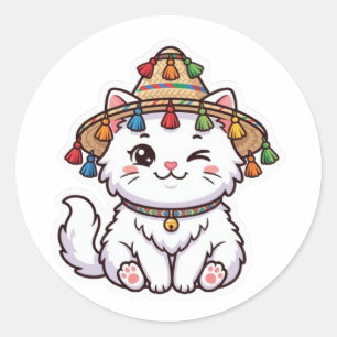 Süße Kawaii Marokkanische Katze mit traditionellem Runder Aufkleber