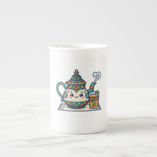 Süße Kawaii Marokkanische Minz-Teekanne und Glas-K Prozellantasse