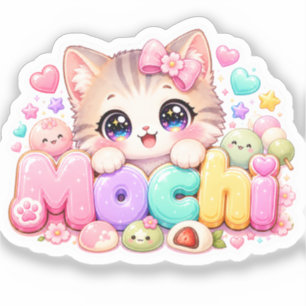 Süße Kawaii Mochi-Katze Name Pastellrosa Funkelnd Aufkleber