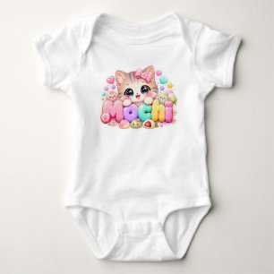 Süße Kawaii Mochi-Katze Name Pastellrosa Funkelnd Baby Strampler