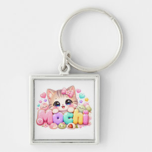 Süße Kawaii Mochi-Katze Name Pastellrosa Funkelnd  Schlüsselanhänger