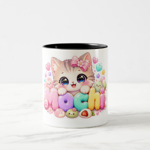 Süße Kawaii Mochi-Katze Name Pastellrosa Funkelnd Zweifarbige Tasse