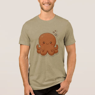 Süße Kawaii Orange Tintenfisch Aufkleber Design - Tri-Blend Shirt