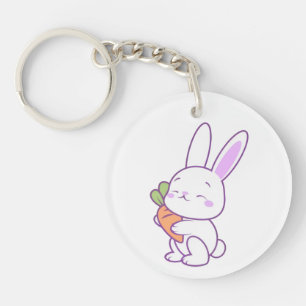 Süße Kawaii Pastell Lila Hase Karotte Acryl Schlüsselanhänger