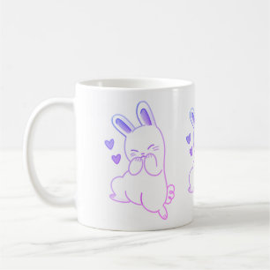 Süße Kawaii Pastell-Lila Lachende Häschen Herzen Kaffeetasse