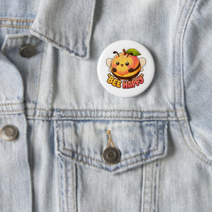 Süße Kawaii Pfirsich Biene Glücklich Lustiger Wort Button